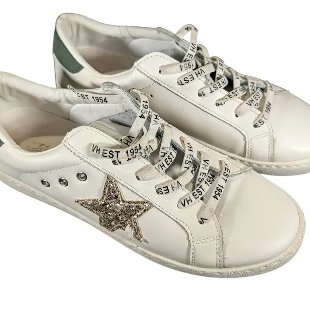 VH EST 1954 Carla White Gold Green Leather Star Sneakers Women's Size 8
